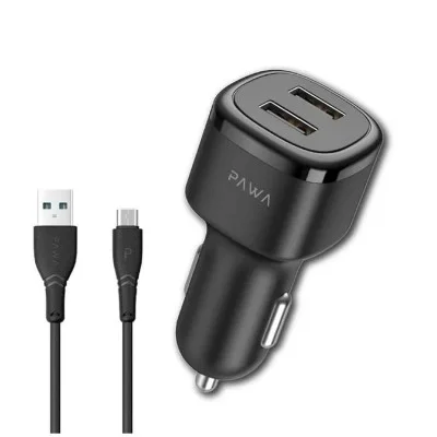 Pawa Solid Car Charger 2.4A Auto-Id With Type C Cable